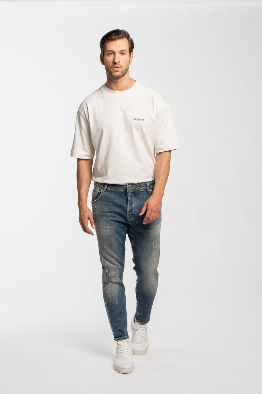 NECKARAU | CROOPED | VINTAGEBLUE GOLDGARN DENIM