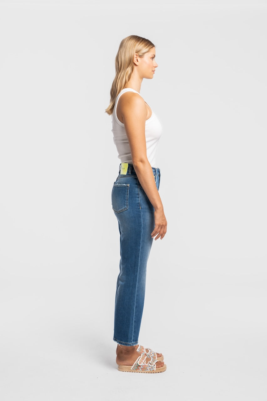 LUISENPARK | CROPPED FLARE | MIDBLUE GOLDGARN DENIM