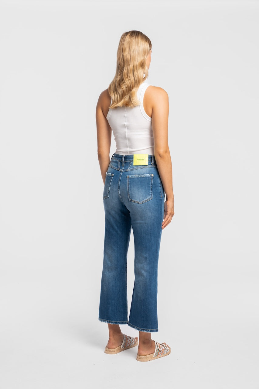 LUISENPARK | CROPPED FLARE | MIDBLUE GOLDGARN DENIM