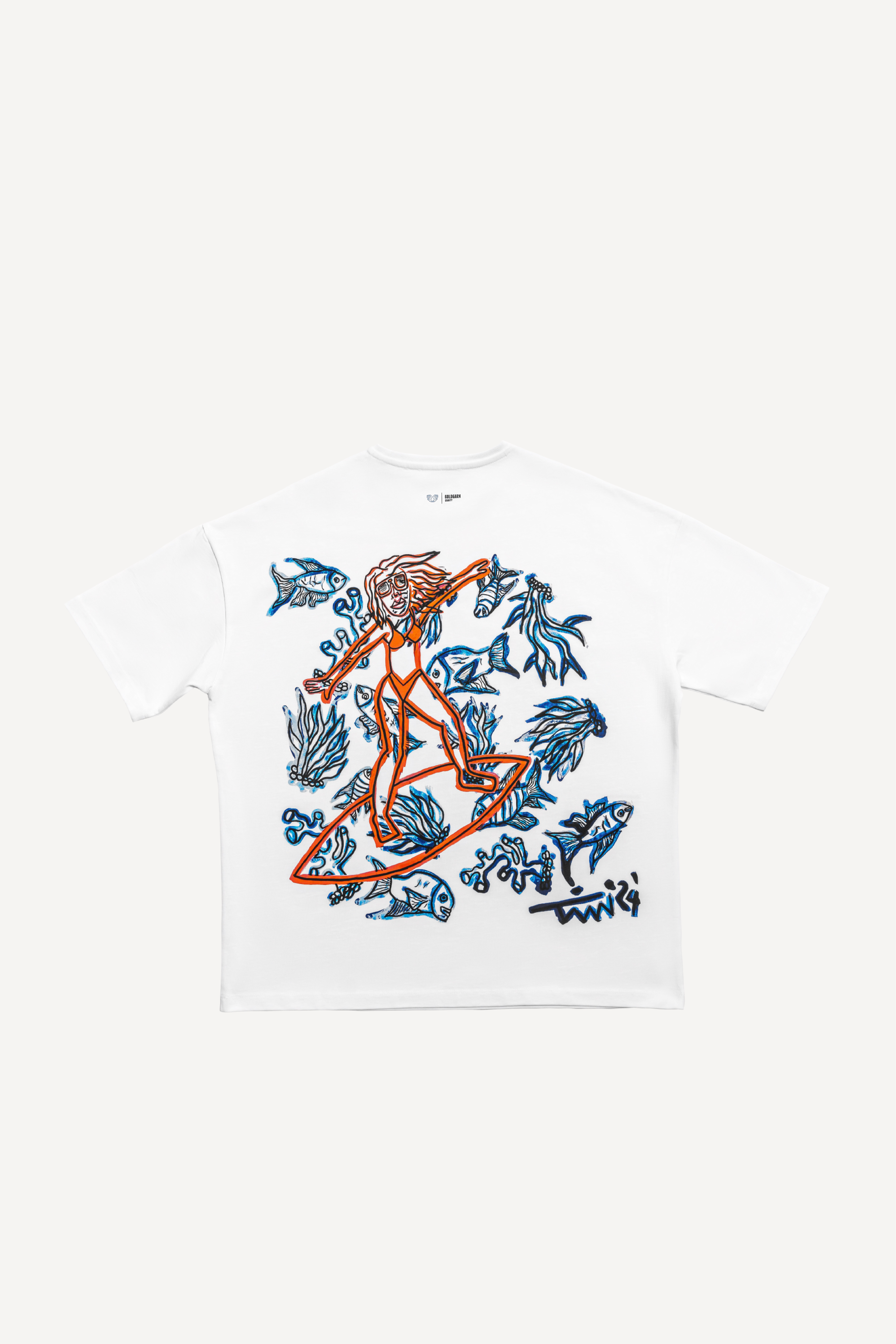 68 | THE CHARITY TEE `SURFING` | WHITE GOLDGARN DENIM