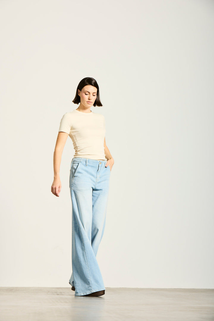 WALLSTADT | TWISTED WIDE LEG | LIGHTBLUE GOLDGARN DENIM