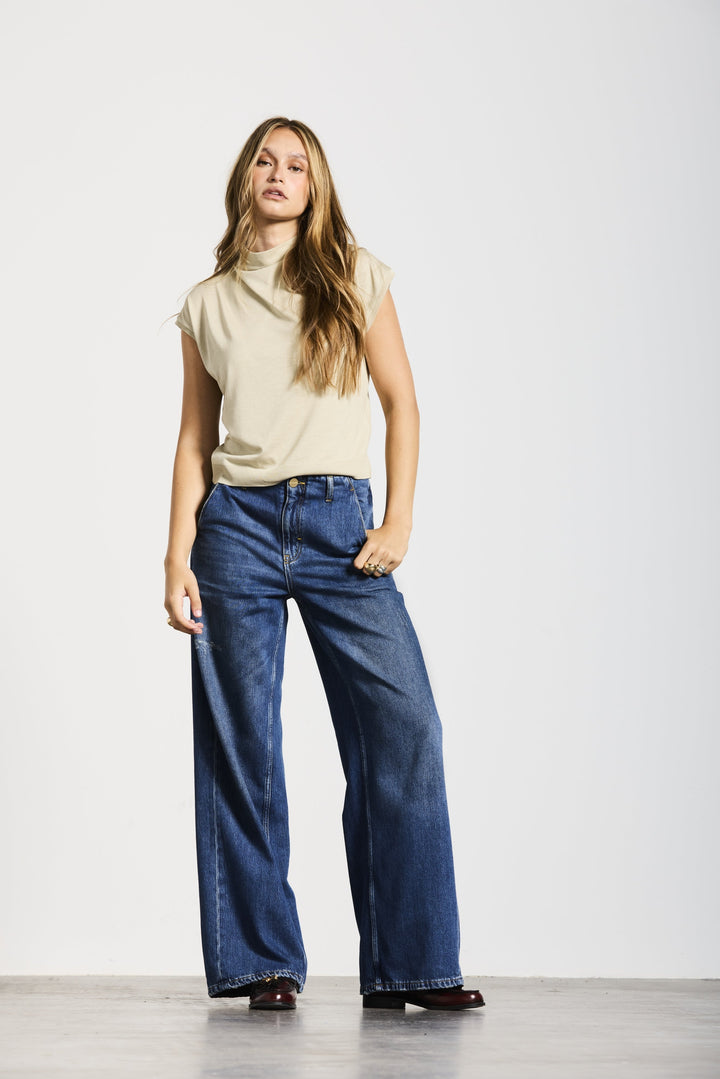 WALLSTADT | TWISTED WIDE LEG | VINTAGEBLUE GOLDGARN DENIM