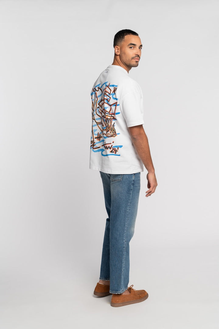 68 | THE CHARITY TEE `DIVING` | WHITE GOLDGARN DENIM