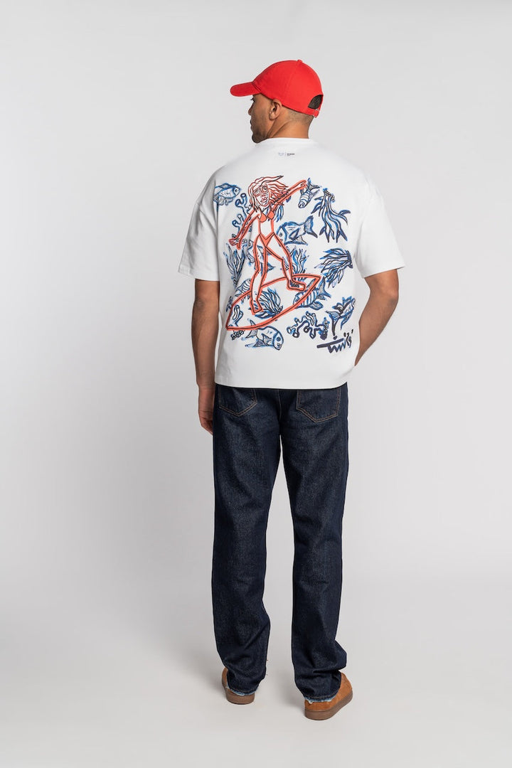 68 | THE CHARITY TEE `SURFING` | WHITE GOLDGARN DENIM