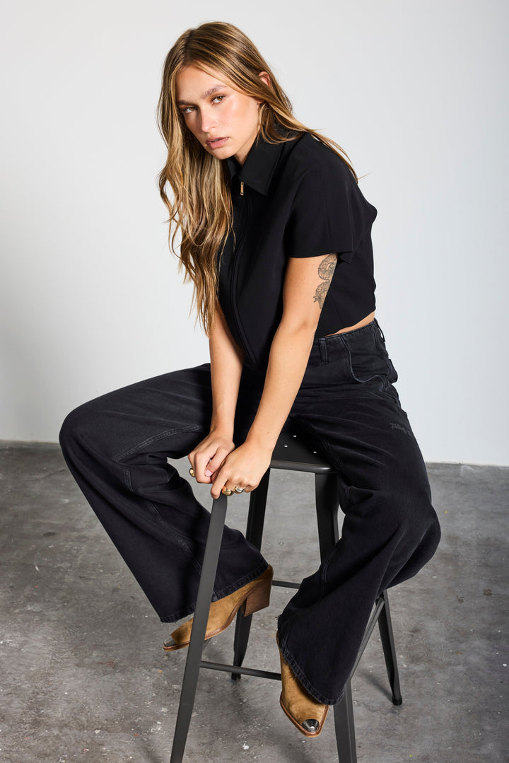 WALLSTADT | TWISTED WIDE LEG | VINTAGEBLACK GOLDGARN DENIM